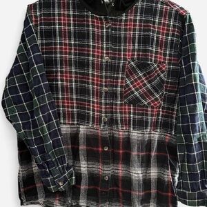 Men's Multi-Color Plaid Button-Up Hoodie Shirt